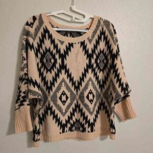 Aztec Patterned Crew Neck Sweater - Black and Cream